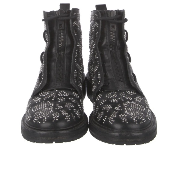 RAG & BONE Leather Silver Studded Combat Boots - Picture 1 of 9